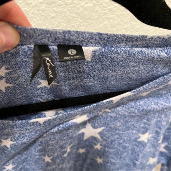 Kensie Blue White Star Print Pajama Top Shirt Long Sleeves Womens Size L - Picture 8 of 11